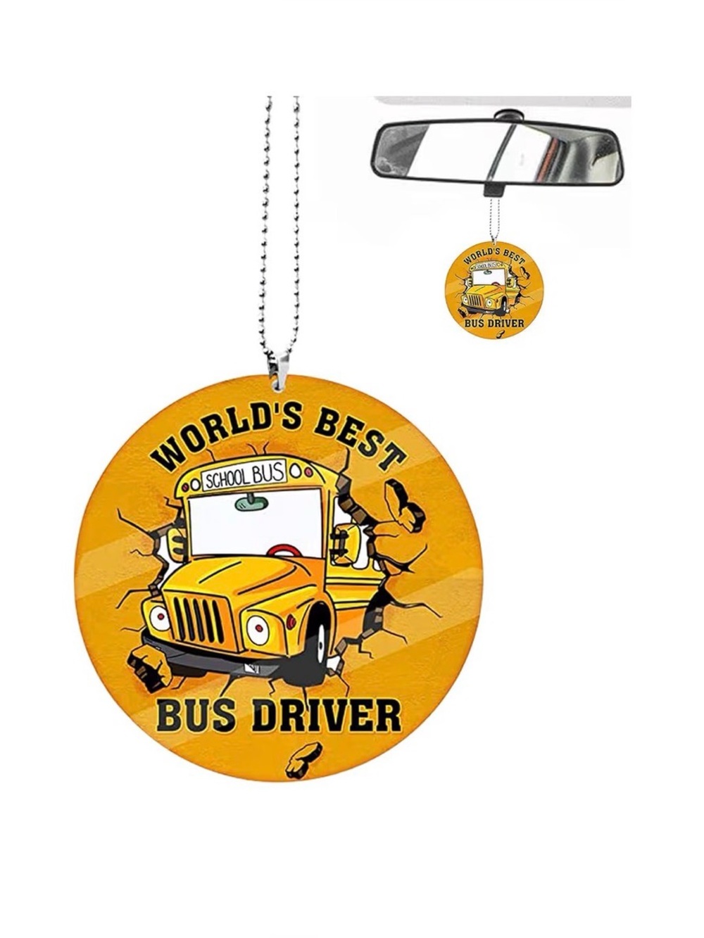 Amazon Yellow School Bus Rearview Hanging Ornament Pendant